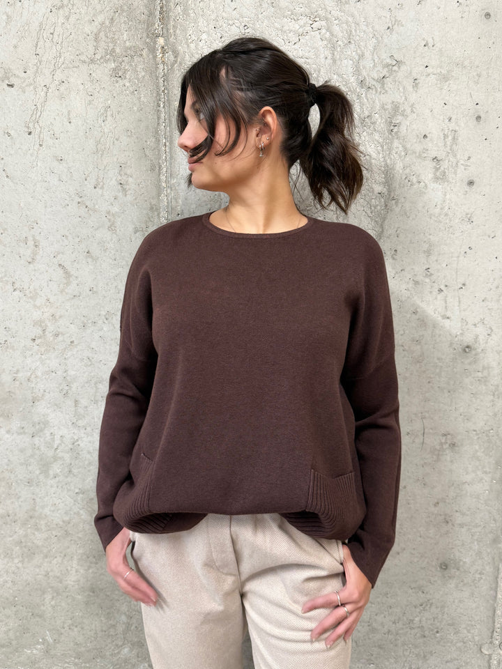 Pull col rond & poches plaquées (38/42) MADE IN 🇮🇹