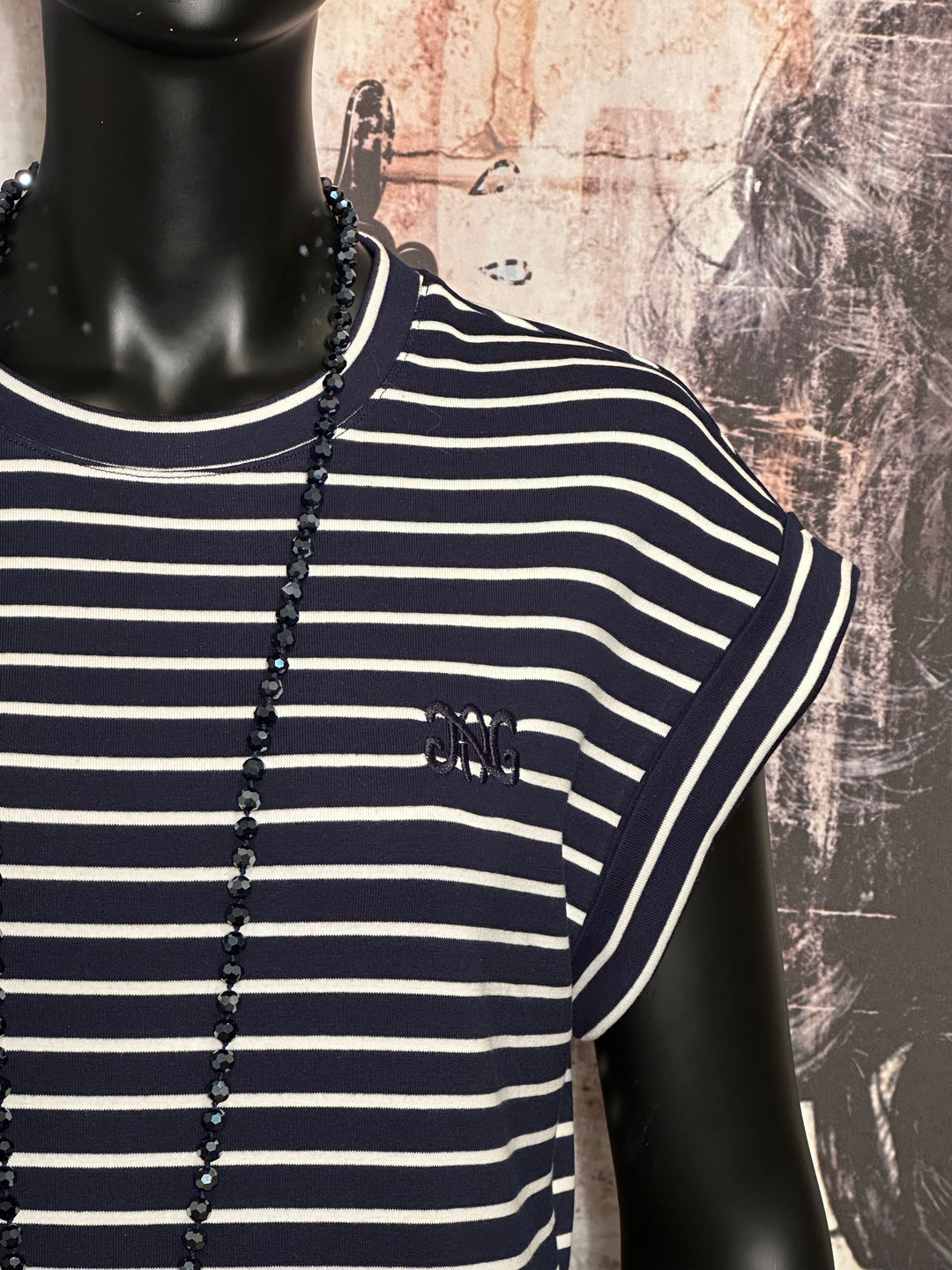 Langes Marinière-Kleid "Enoha" Marineblau & Weiß