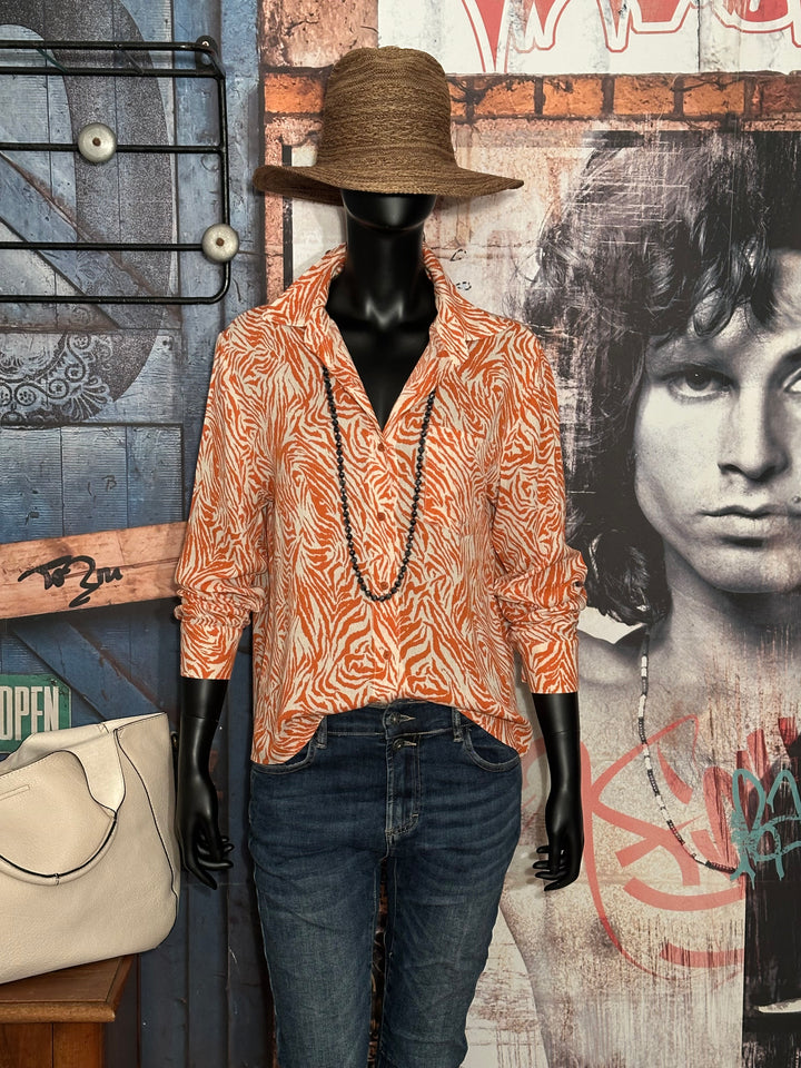 Bluse aus 100% Viskose mit "Zebra"-Muster in Ecru & Rostrot