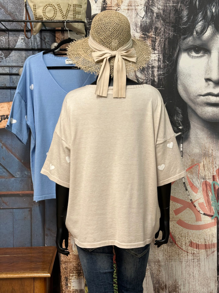 Pullover mit Herzmuster und kurzen Ärmeln, Größe 40/46