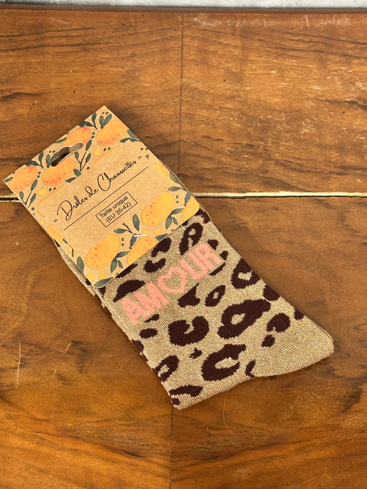 Chaussettes pailletées léopard "AMOUR"