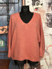 Pull en mailles col V rose vintage