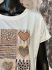 T-shirt col rond "coeur" blanc & taupe