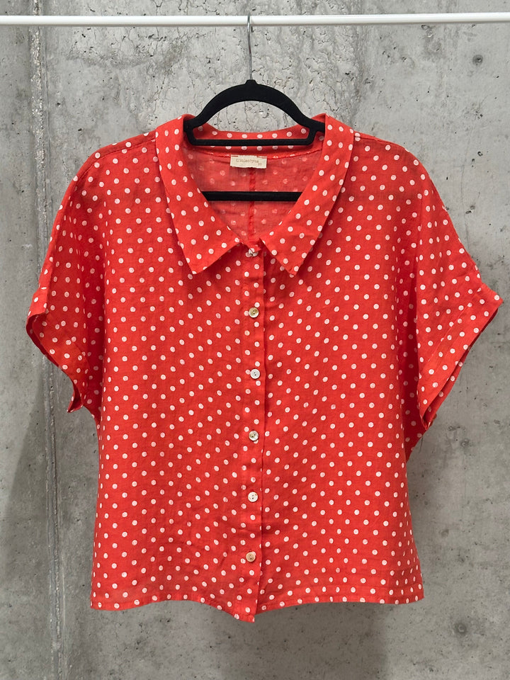 Chemisier à pois "Angèle" style "rétro"  100% lin (38/42) MADE IN ITALY