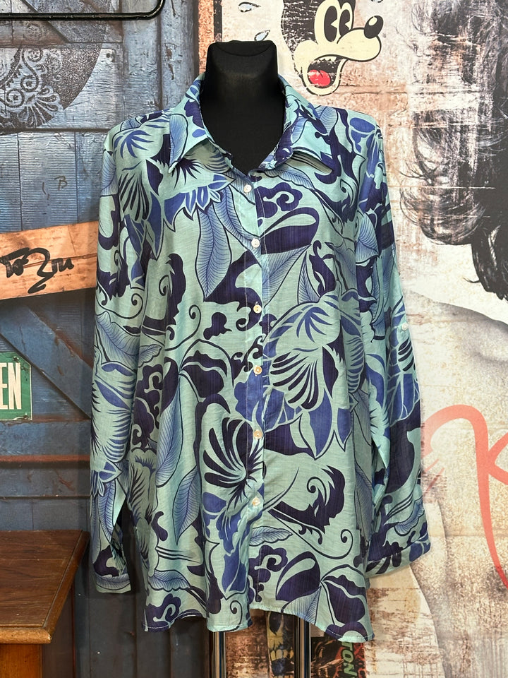 Tunique fluide col chemise + SIZE  bleu clair & bleu marine....