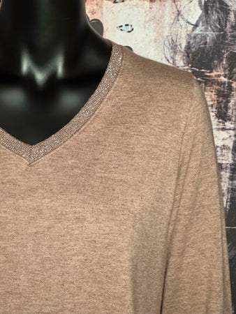 Pullover mit V-Ausschnitt Lurex camel