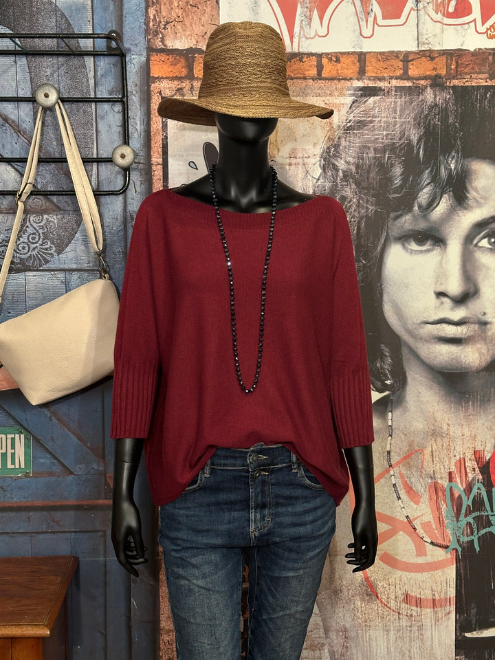 Pull manches 3/4 & col bateau bordeaux (40/44)
