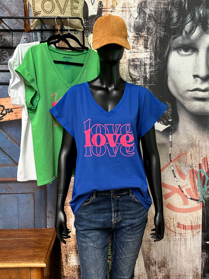 T-Shirt mit V-Ausschnitt „LOVE“ (38/42) MADE IN ITALY