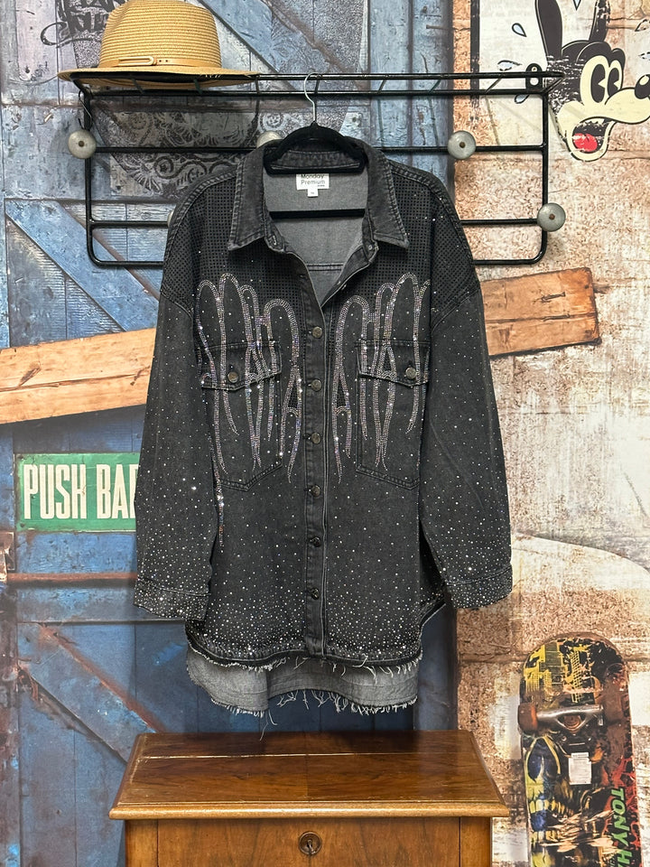 Veste en jean &amp; strass "Juliette" noir délavé(44/48)