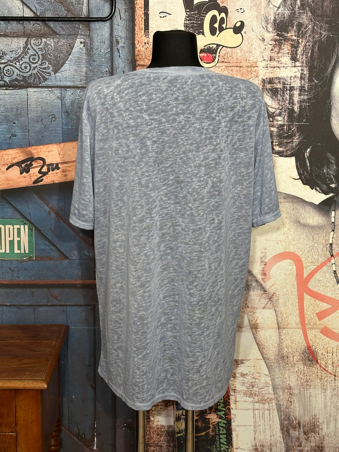 T-shirt long + size  col V "skull & perles" bleu chiné