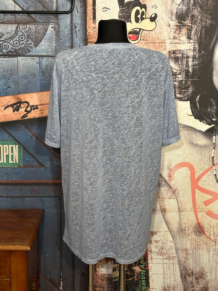 T-shirt long + size  col V "skull & perles" bleu chiné