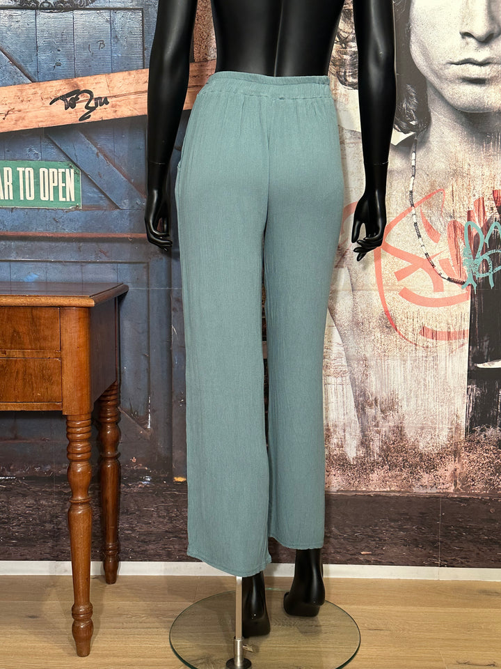 Pantalon léger 100% viscose taille élastique vert argile