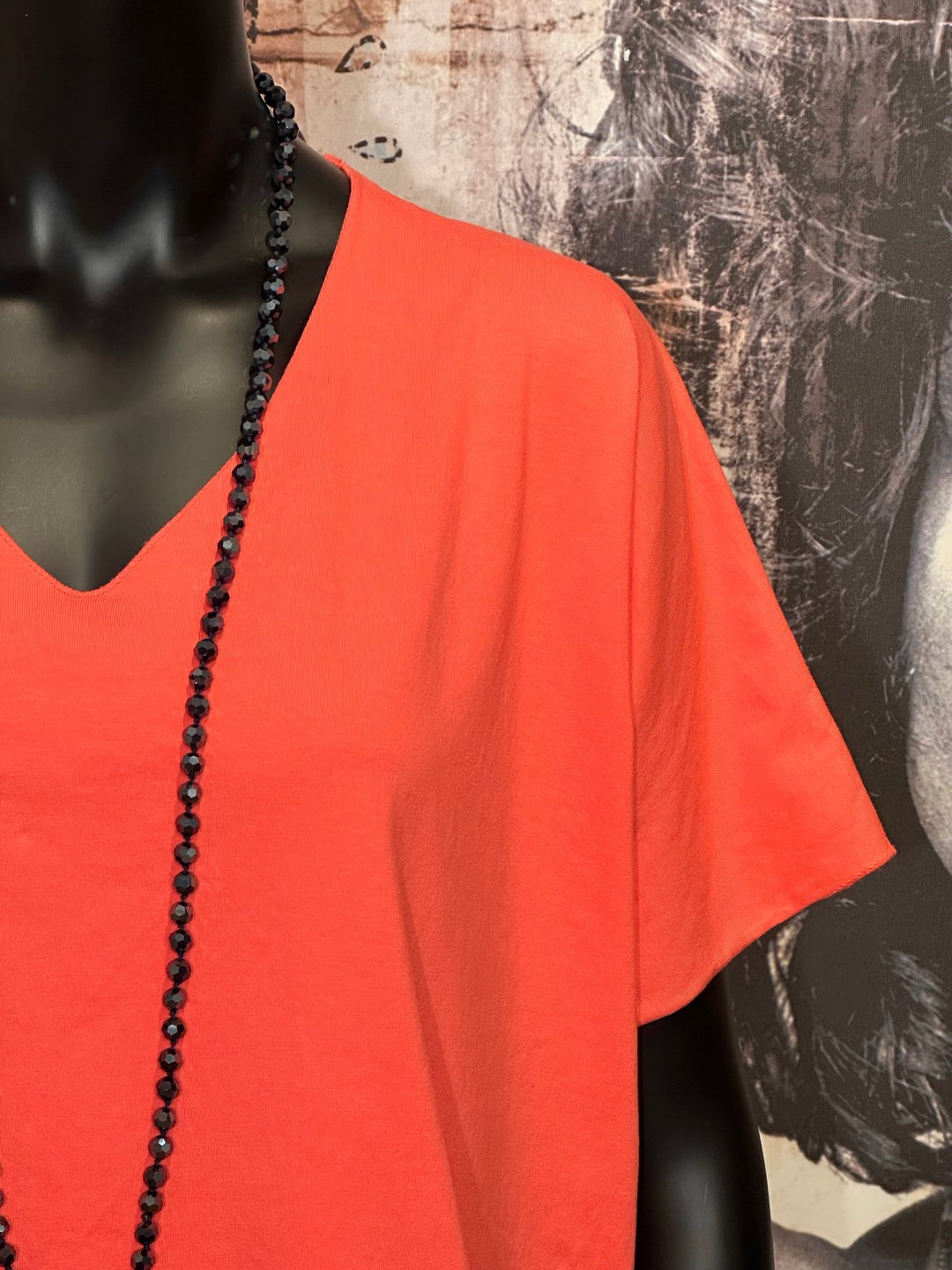 T-shirt basic + size 100% coton col V corail