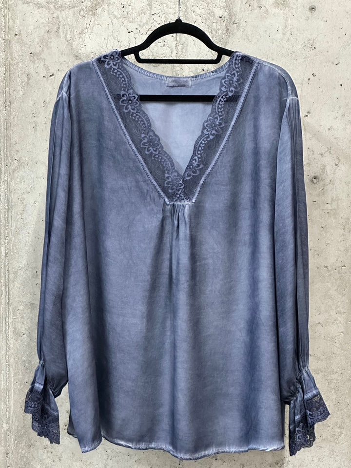 Top mit langen Ärmeln satiniert Viskose & Seide (44/48) MADE IN 🇮🇹