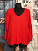 Pull en mailles col V rouge/orange