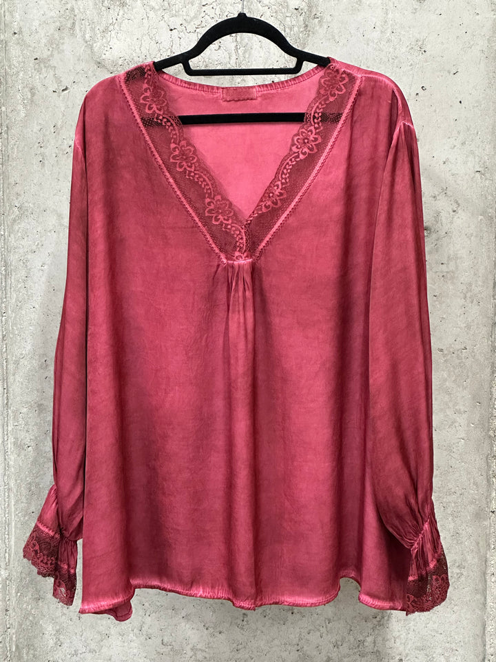 Top mit langen Ärmeln satiniert Viskose & Seide (44/48) MADE IN 🇮🇹