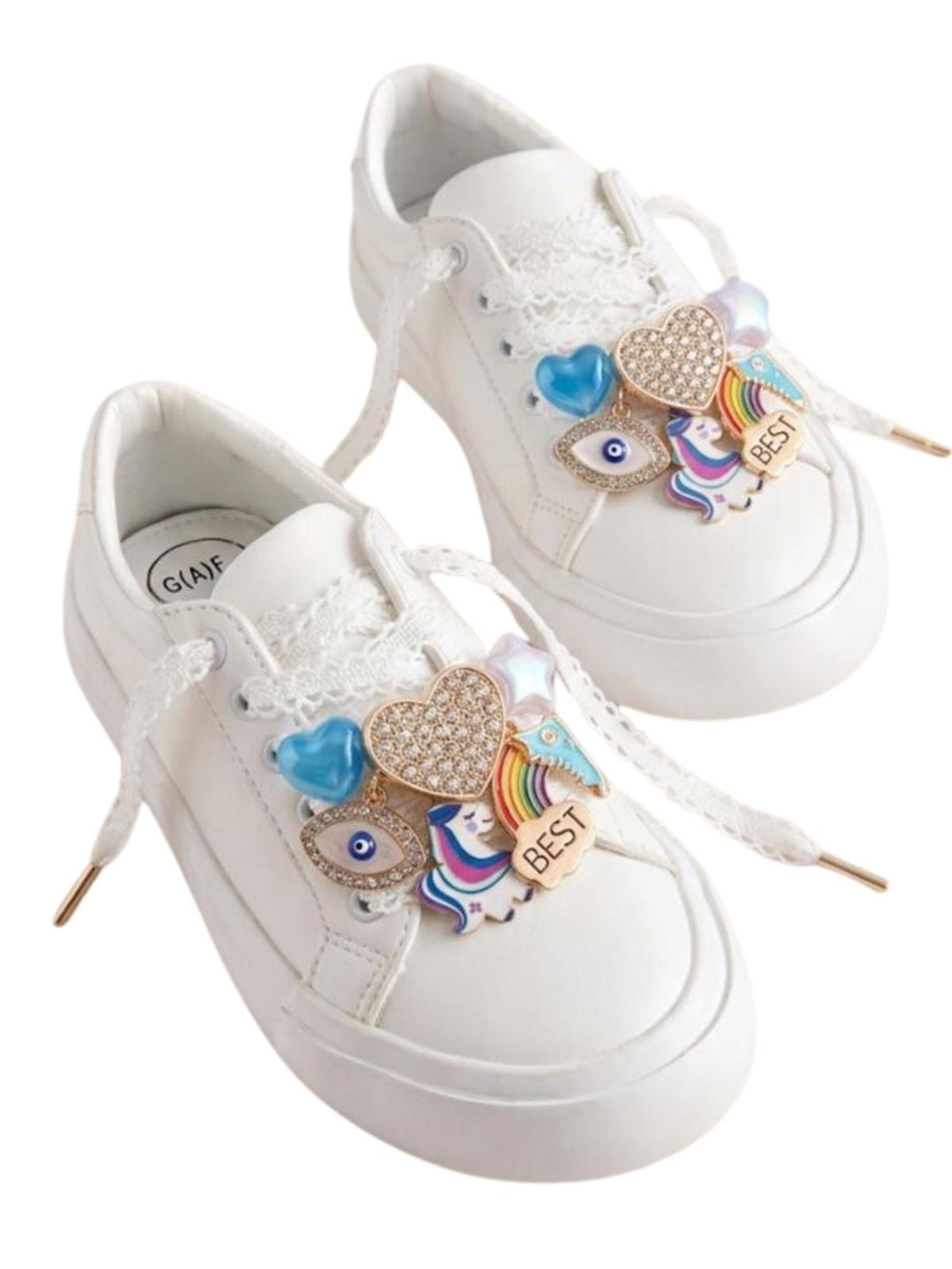 Lacets blancs en dentelle &amp; charms fantaisies "coeur"