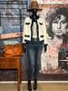 Strickjacke in Off-White & Denim-Blau