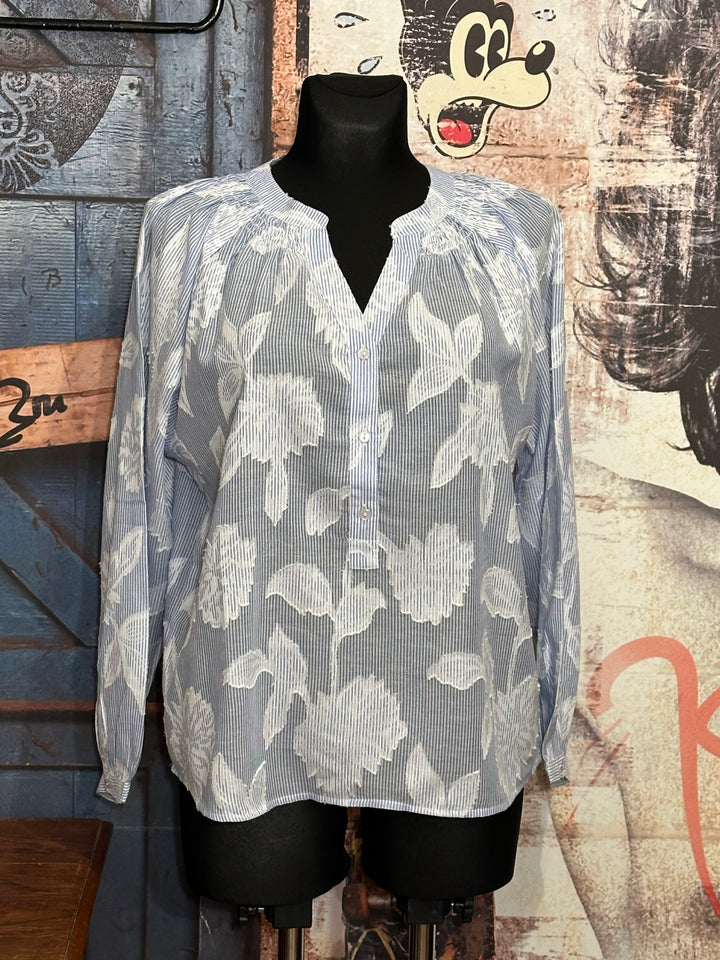 Bluse "Iko" 100% Baumwolle hellblau & weiß