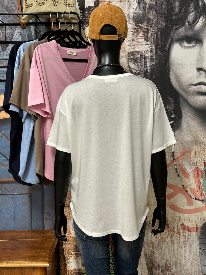 Fließendes, schlichtes T-Shirt mit V-Ausschnitt (38/42) MADE IN ITALY