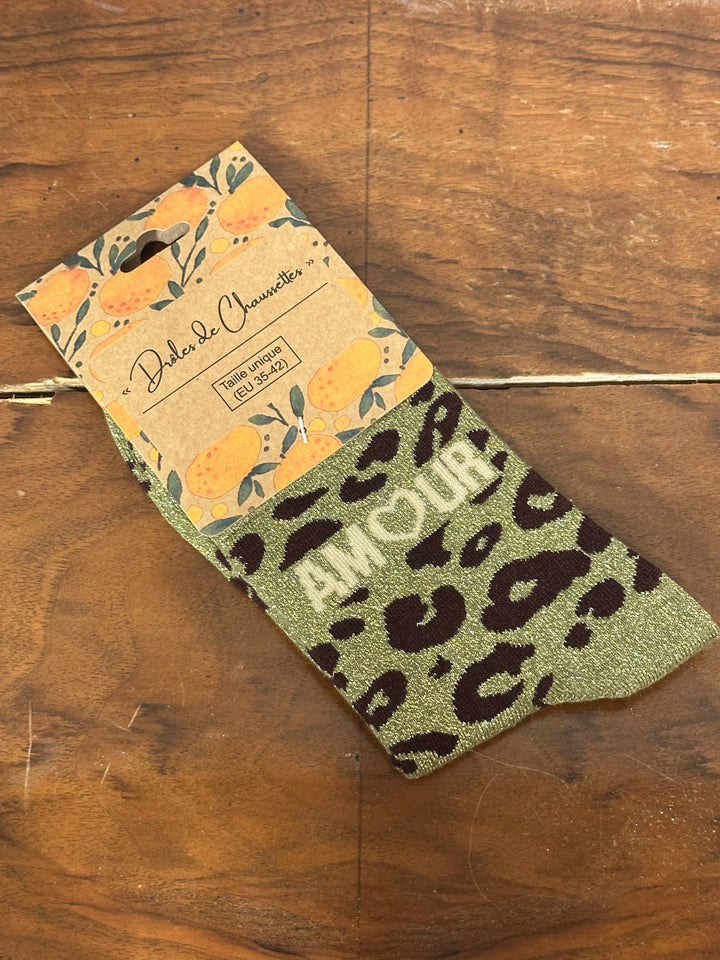Chaussettes pailletées léopard "AMOUR"