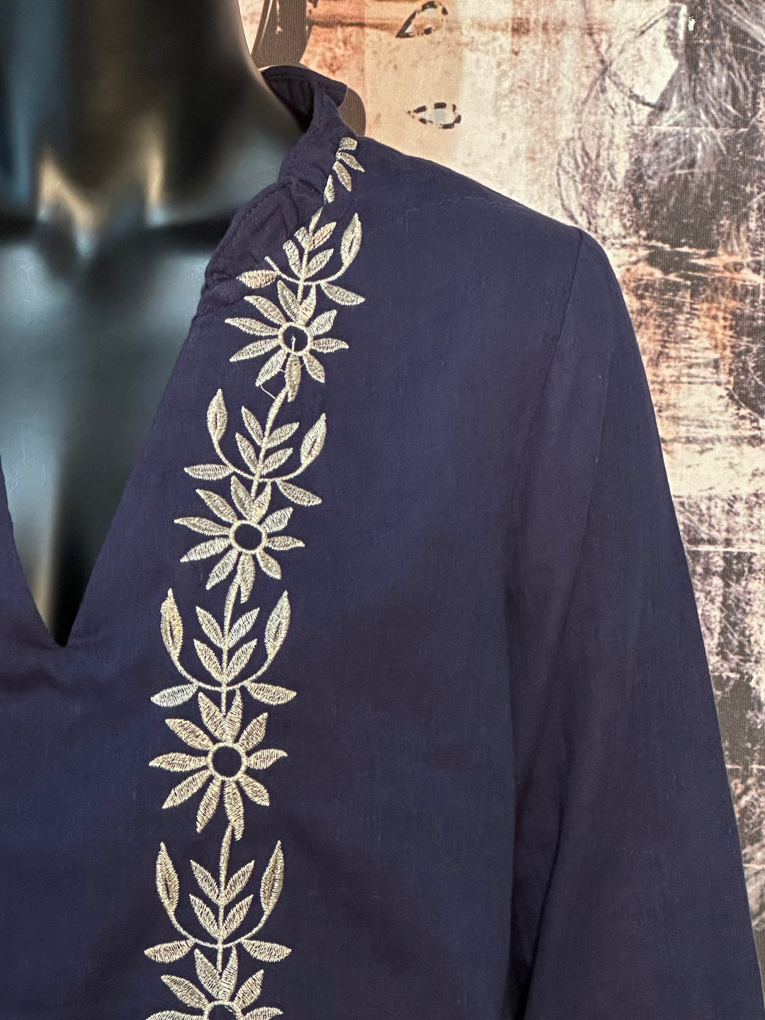 Bluse "Maëlle" 100% Baumwolle marineblau & gold