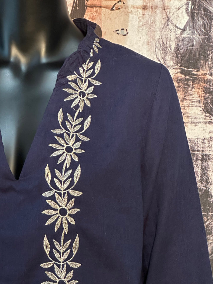 Bluse "Maëlle" 100% Baumwolle marineblau & gold