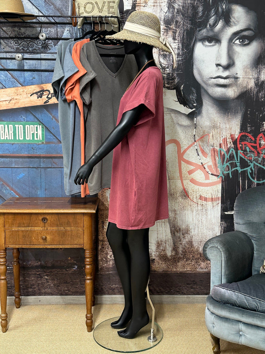 Robe t-shirt  "Chloé" unie &amp; col V (40/44) MADE IN ITALY