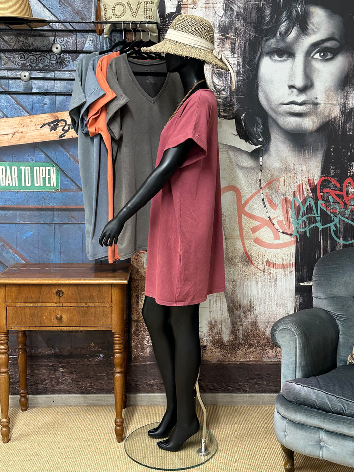 Robe t-shirt  "Chloé" unie &amp; col V (40/44) MADE IN ITALY