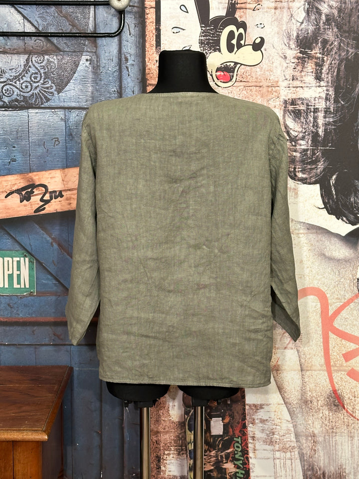 Blouse col rond 100% lin kaki