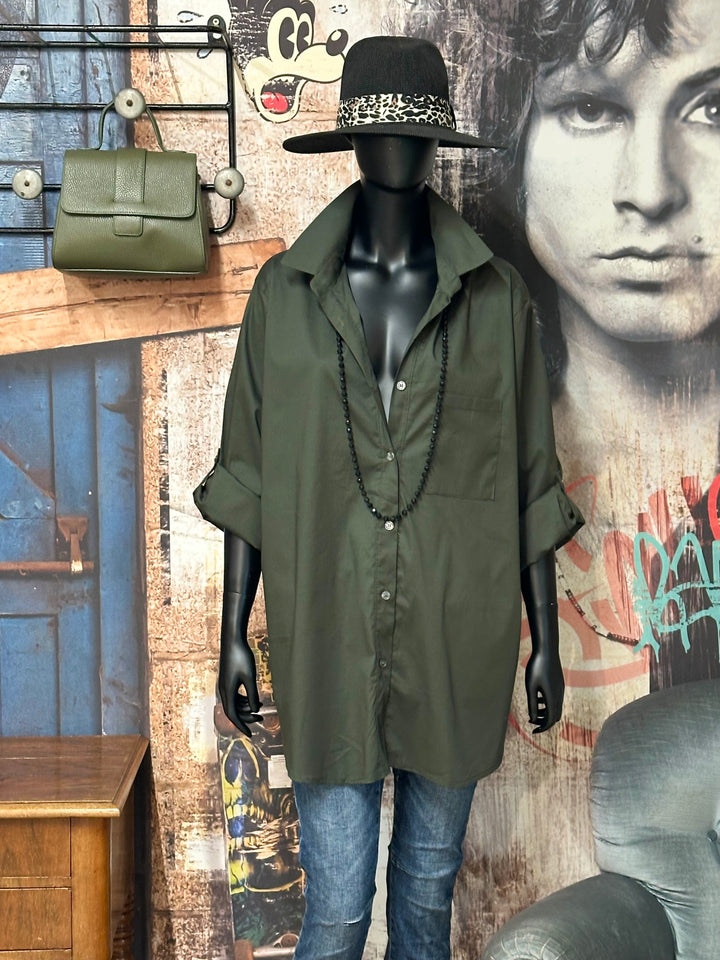 Einfarbiges langes Hemd aus 100% Baumwolle (42/46) MADE IN 🇮🇹