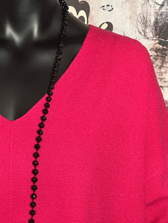 Pull nid d'abeille col V + SIZE fuchsia