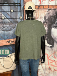 T-shirt 100% lin chiné col V kaki