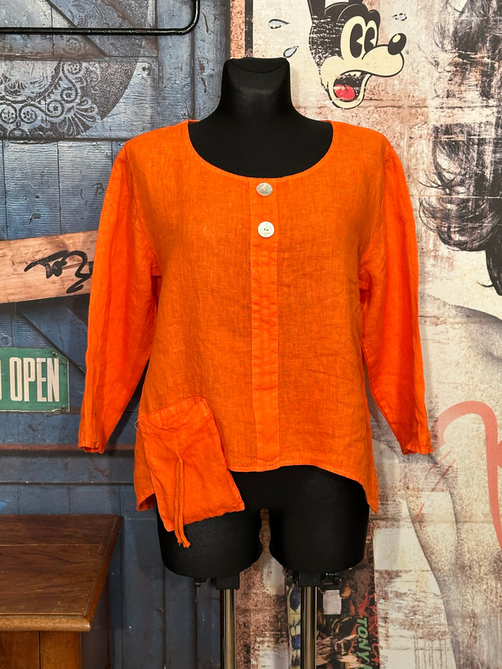 Blouse col rond 100% lin orange