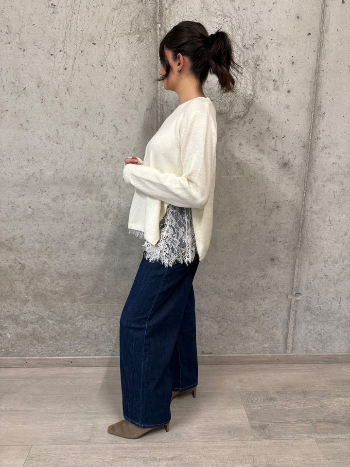 Pull douillet col rond et dentelle (38/42)