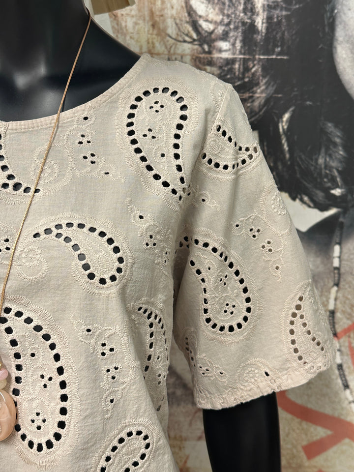 Bluse mit Kaschmir-Muster und Ajour-Design, 100 % Baumwolle (38/42), Made in Italy