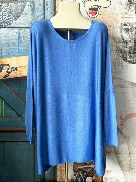 Pull oversize bleu col rond