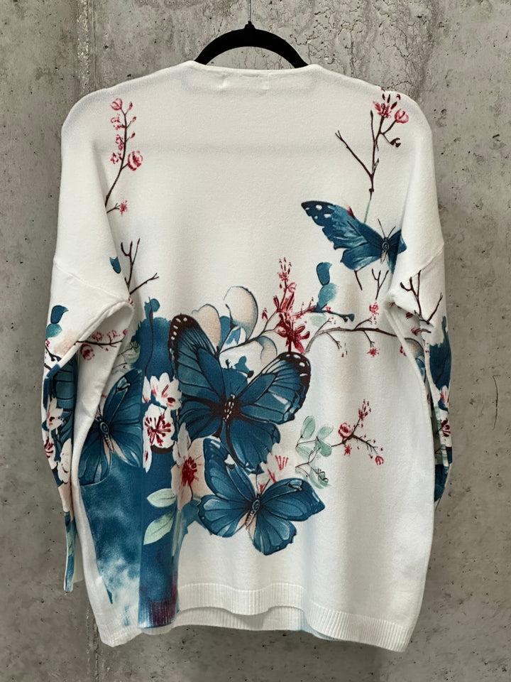 Pull col V imprimé "floral & papillons"  (40/44)