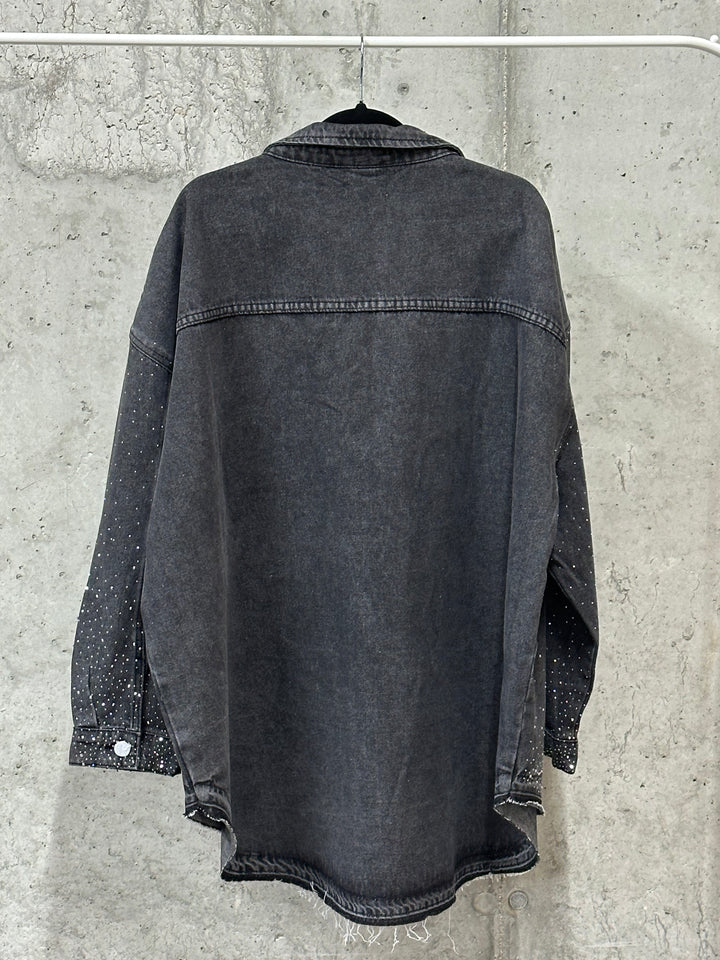 Veste en jean &amp; strass "Juliette" noir délavé(44/48)