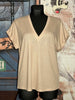 T-Shirt mit V-Ausschnitt beige/silber