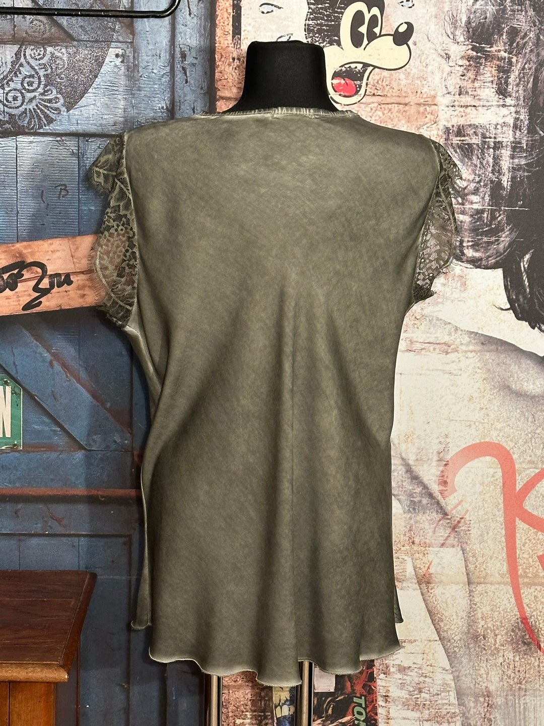 Top Viskose & Seide Ärmel Spitze + SIZE khaki