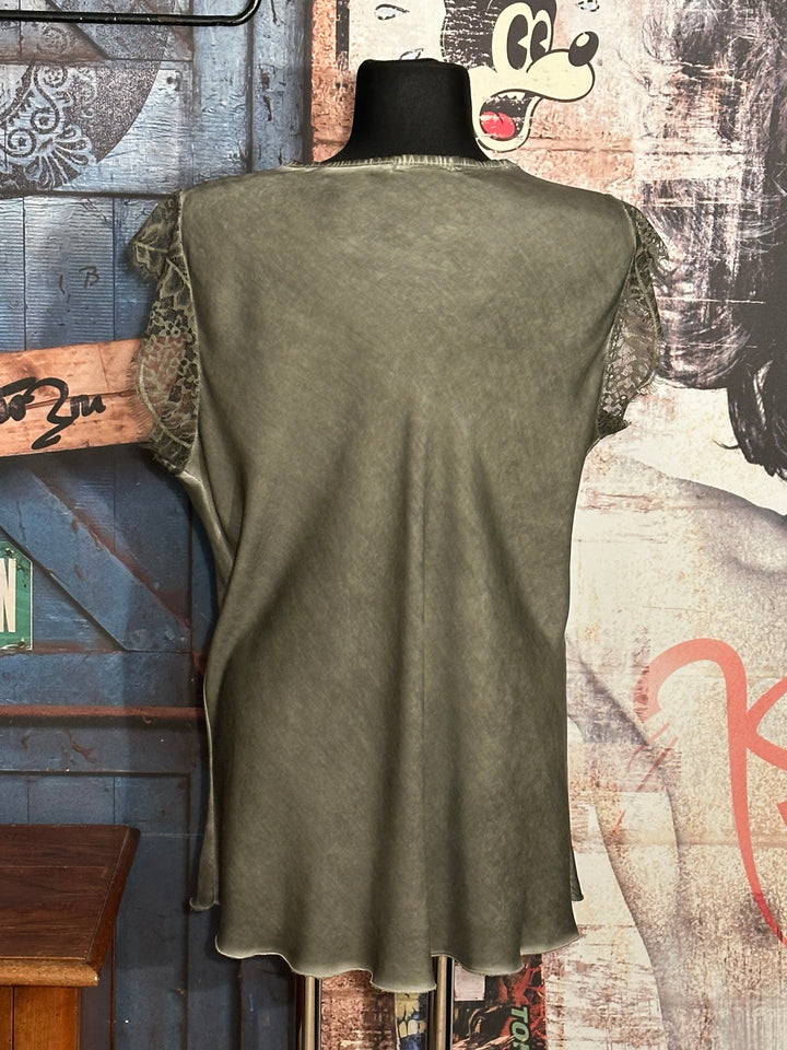 Top Viskose & Seide Ärmel Spitze + SIZE khaki