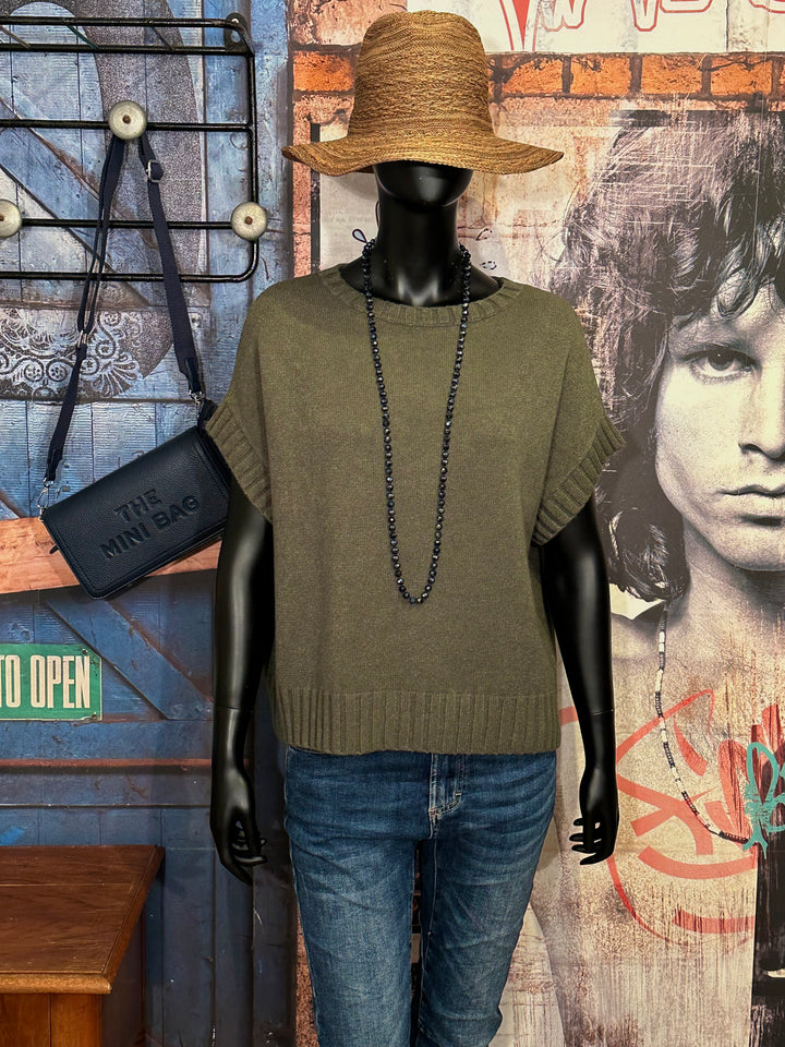 Pull sans manches & col rond kaki (38/42)