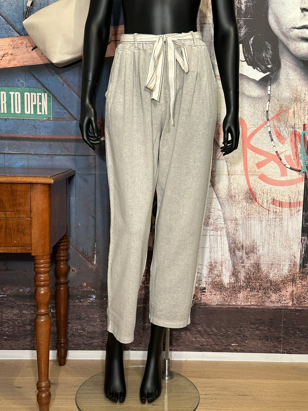 Pantalon 50% lin & 50% coton sable