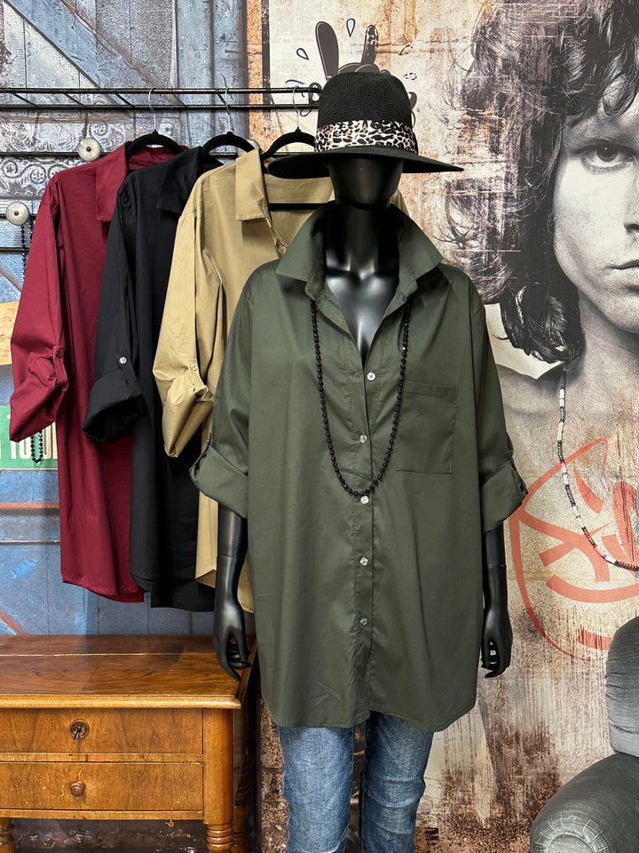 Einfarbiges langes Hemd aus 100% Baumwolle (42/46) MADE IN 🇮🇹