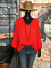 Pull en mailles col V rouge/orange