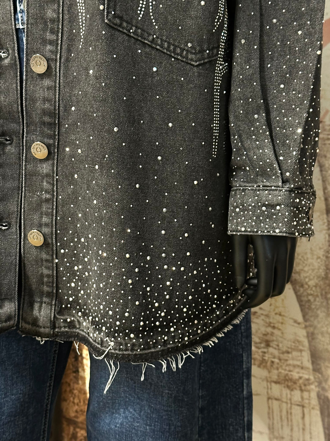 Veste en jean &amp; strass "Juliette" noir délavé(44/48)