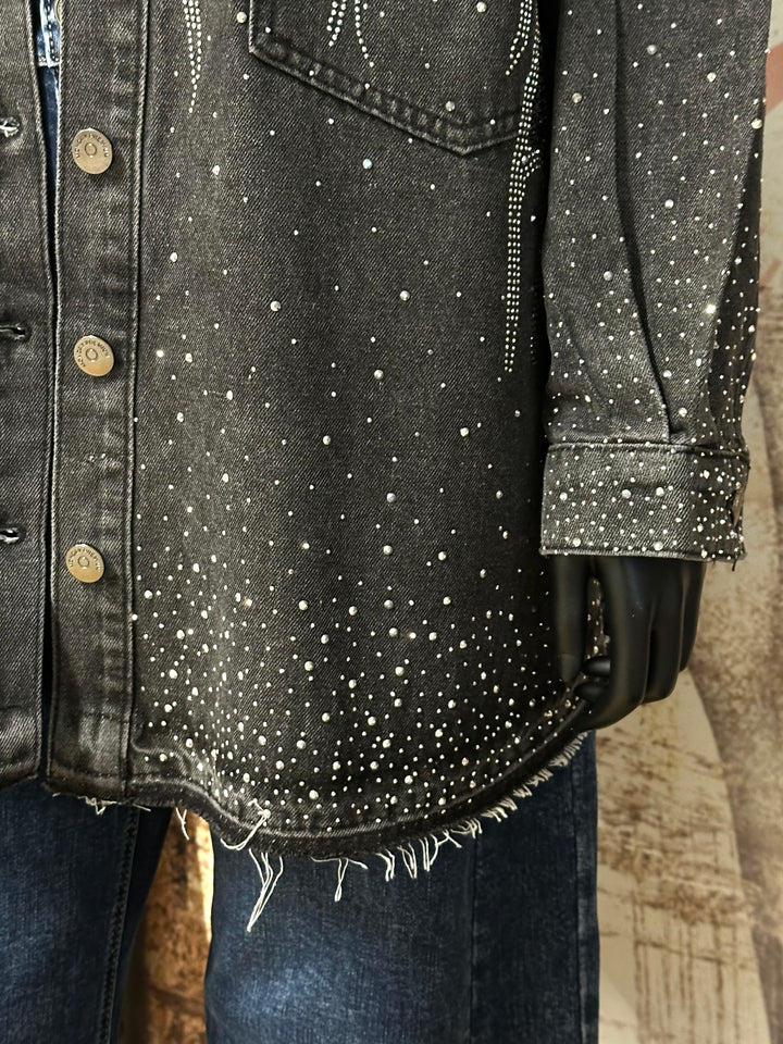 Veste en jean &amp; strass "Juliette" noir délavé(44/48)