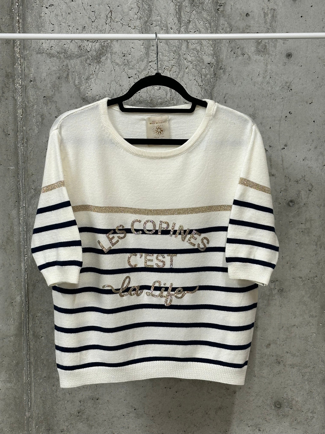 Kurzärmeliger Pullover „Les copines c’est la life“ (36/40) MADE IN ITALY