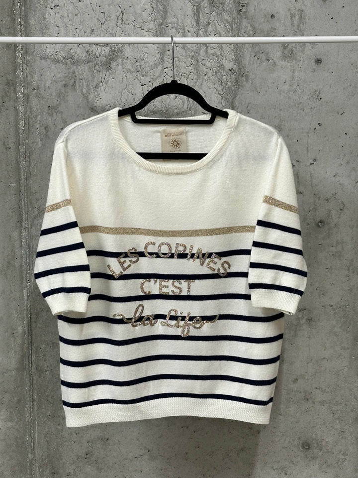 Kurzärmeliger Pullover „Les copines c’est la life“ (36/40) MADE IN ITALY